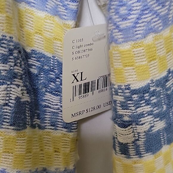 NEW XL FREE PEOPLE BLUE YELLOW CREAM NORDIC BUTTON SWEATER Apres Ski NWT - Picture 5 of 14